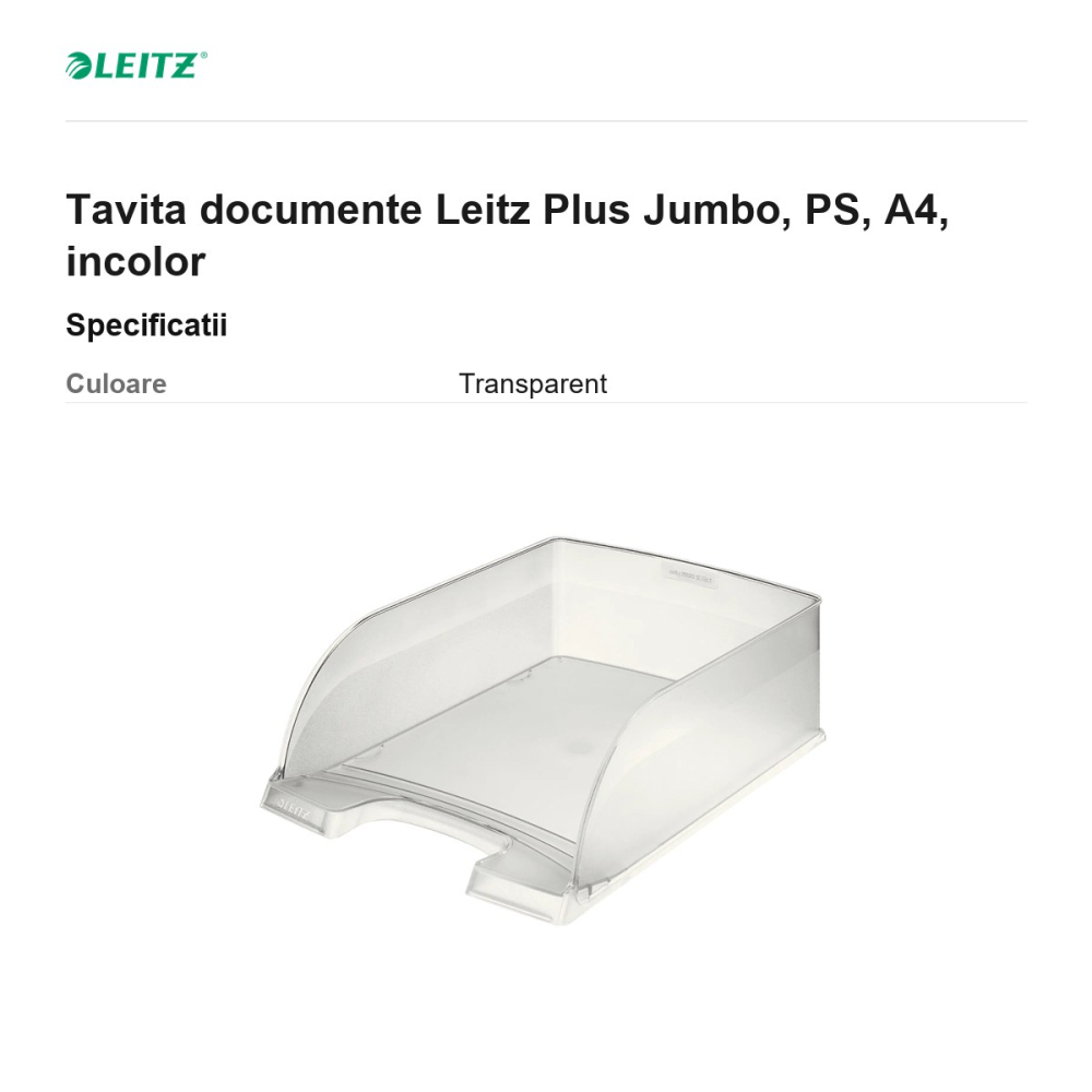 Tavita documente Leitz Plus Jumbo, PS, A4, incolor [3]