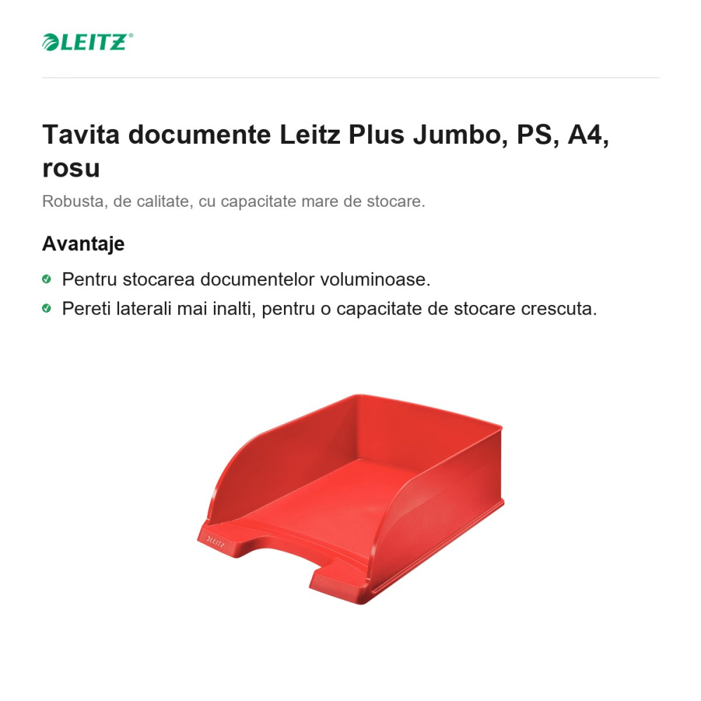Tavita documente Leitz Plus Jumbo, PS, A4, rosu [2]