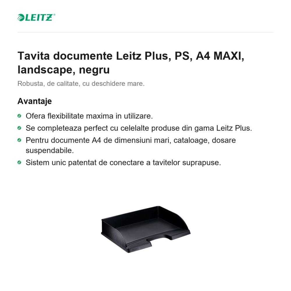 Tavita documente Leitz Plus, PS, A4 MAXI, landscape, negru [2]