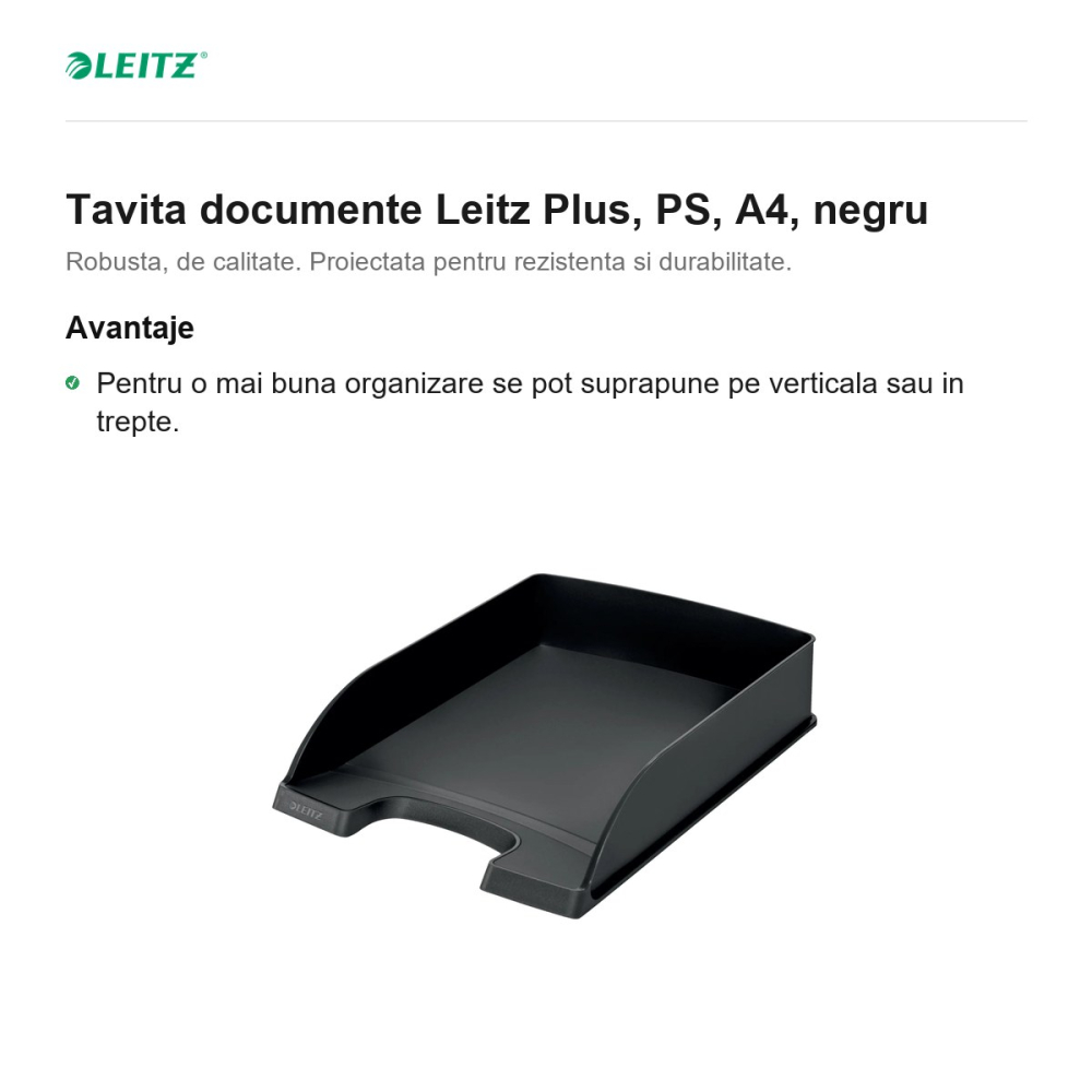 Tavita documente Leitz Plus, PS, A4, negru [2]