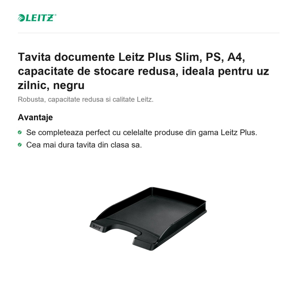 Tavita documente Leitz Plus Slim, PS, A4, capacitate de stocare redusa, ideala pentru uz zilnic, negru [2]