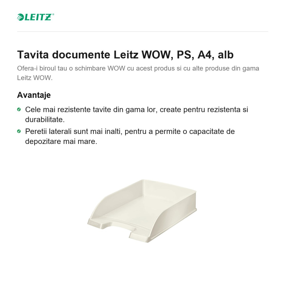 Tavita documente Leitz WOW, PS, A4, alb [2]