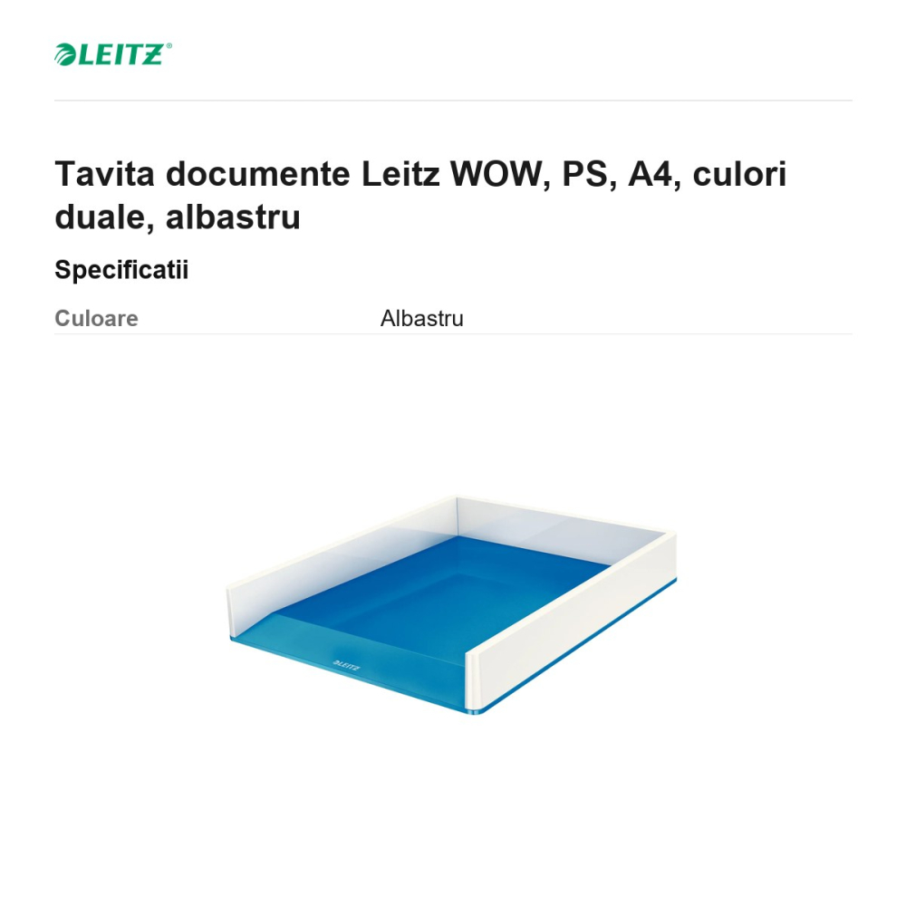Tavita documente Leitz WOW, PS, A4, culori duale, albastru [3]