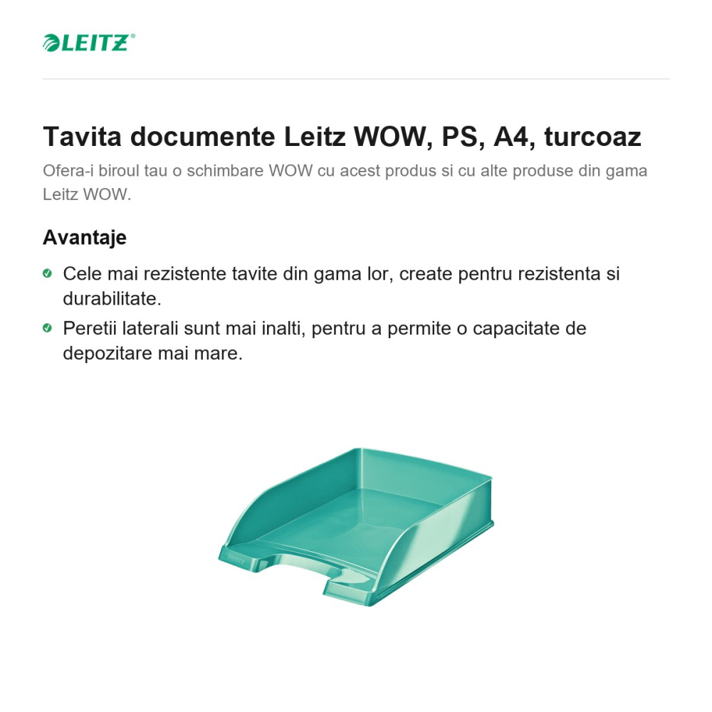 Tavita documente Leitz WOW, PS, A4, turcoaz [2]