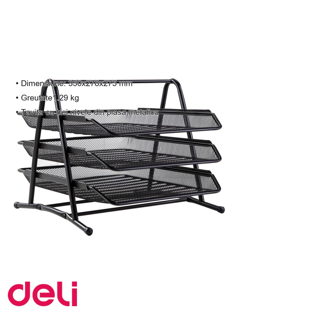Tavite suprapozabile pentru documente Deli, set 3 niveluri, plasa metalica, pentru birou [3]