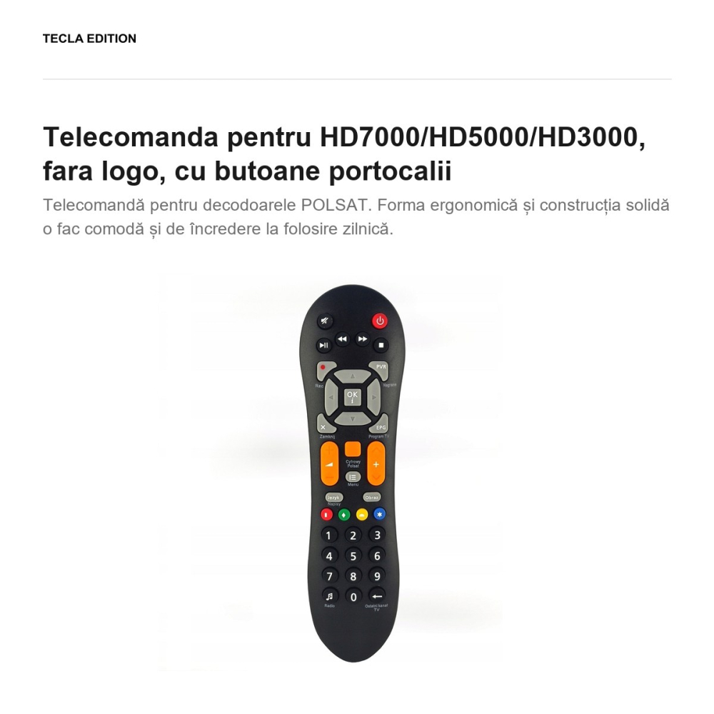 Telecomanda pentru HD7000/HD5000/HD3000, fara logo, cu butoane portocalii [2]