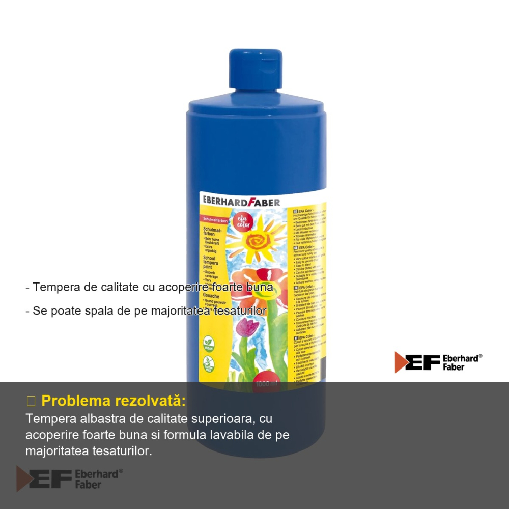 Tempera albastra Eberhard Faber, recipient 1000 ml, acoperire foarte buna, pentru scoli si gradinite [2]