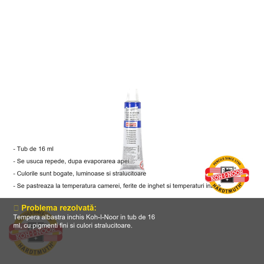 Tempera albastra inchis Koh-I-Noor, tub 16 ml, culoare vie pentru activitati scolare si artistice [2]