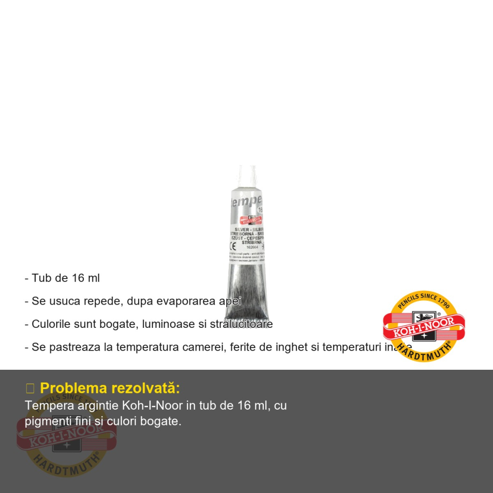 Tempera argintie Koh-I-Noor, tub 16 ml, culoare stralucitoare pentru proiecte scolare si artistice [2]
