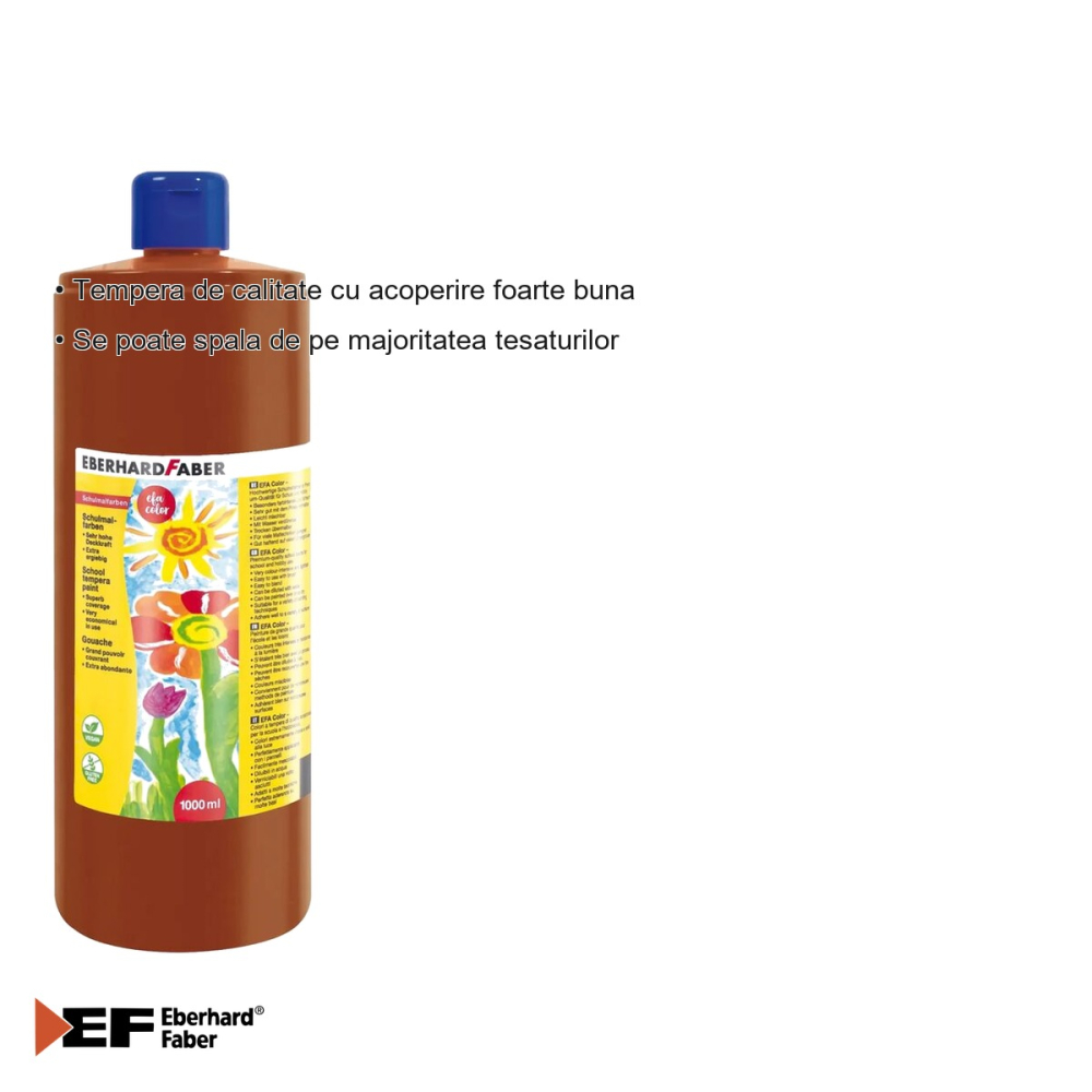 Tempera Eberhard Faber, 1000 ml, culoare maro, acoperire excelenta, ideala pentru scoli si gradinite [3]