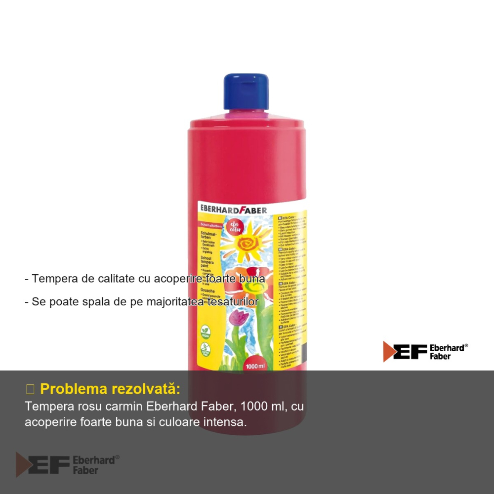 Tempera Eberhard Faber, rosu carmin, recipient 1000 ml, acoperire foarte buna, pentru scoli si gradinite [2]