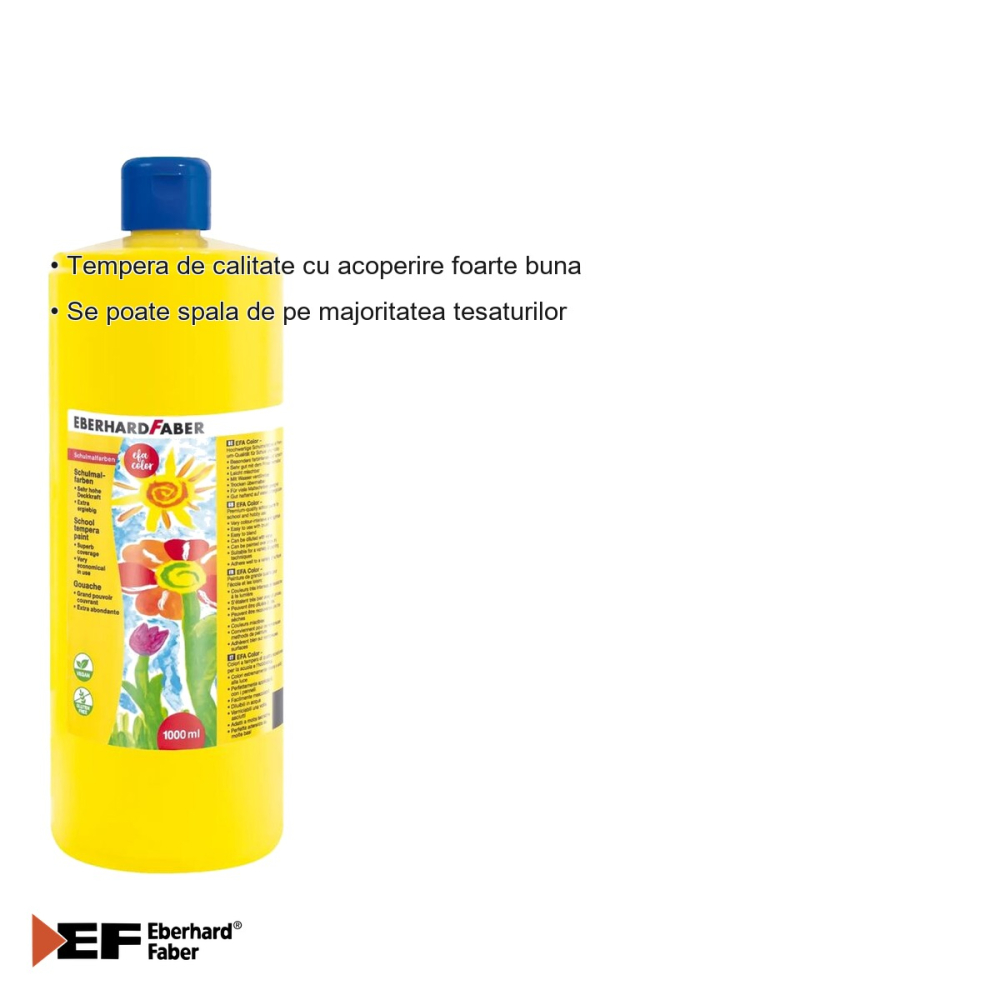 Tempera galbena Eberhard Faber, recipient 1000 ml, acoperire foarte buna, pentru scoli si gradinite [3]