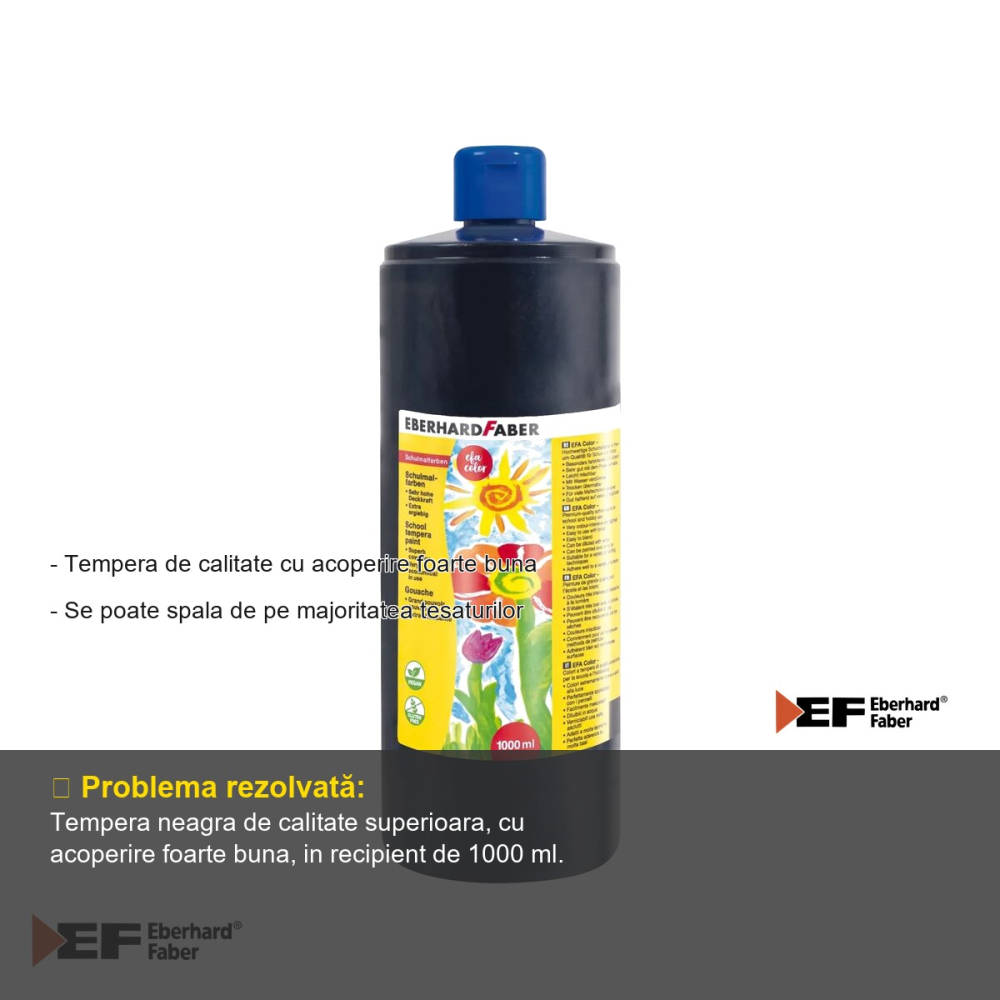 Tempera neagra Eberhard Faber, recipient 1000 ml, acoperire foarte buna, pentru scoli si gradinite [2]