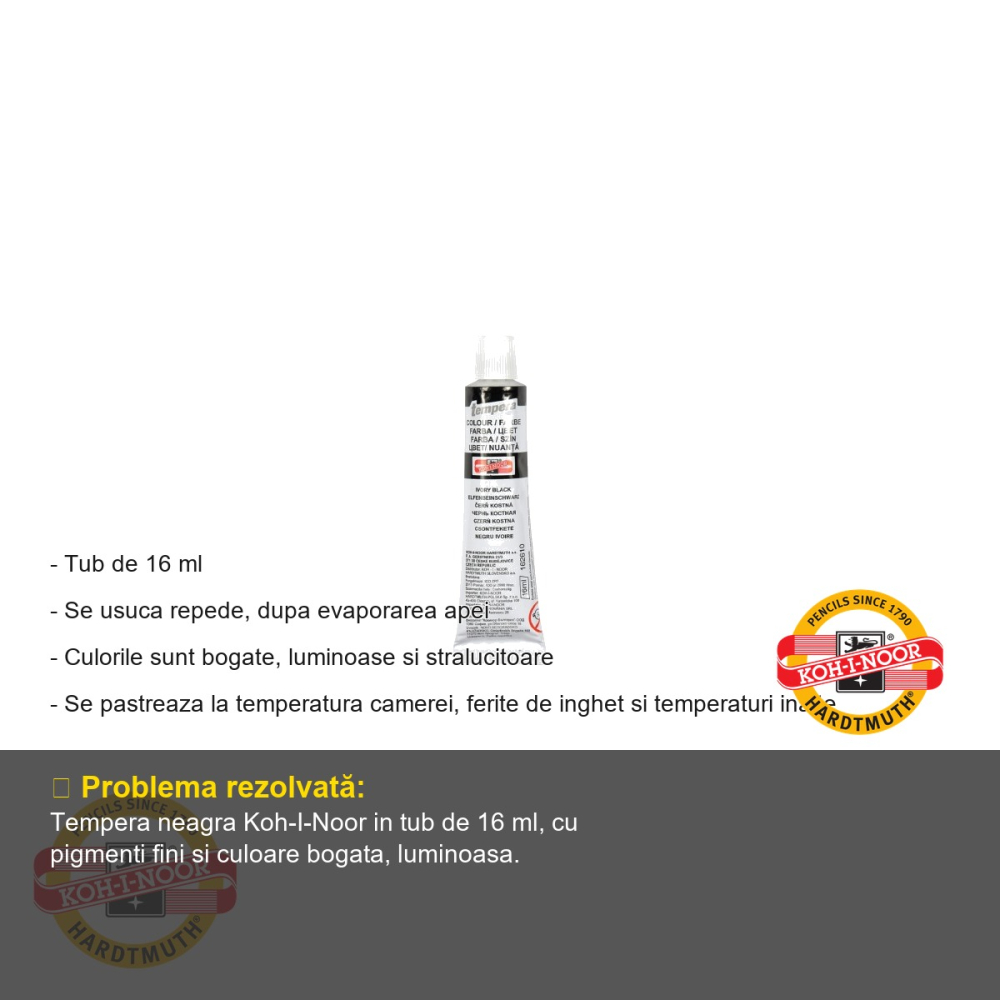 Tempera neagra Koh-I-Noor, tub 16 ml, culoare intensa pentru desen si pictura scolara [2]