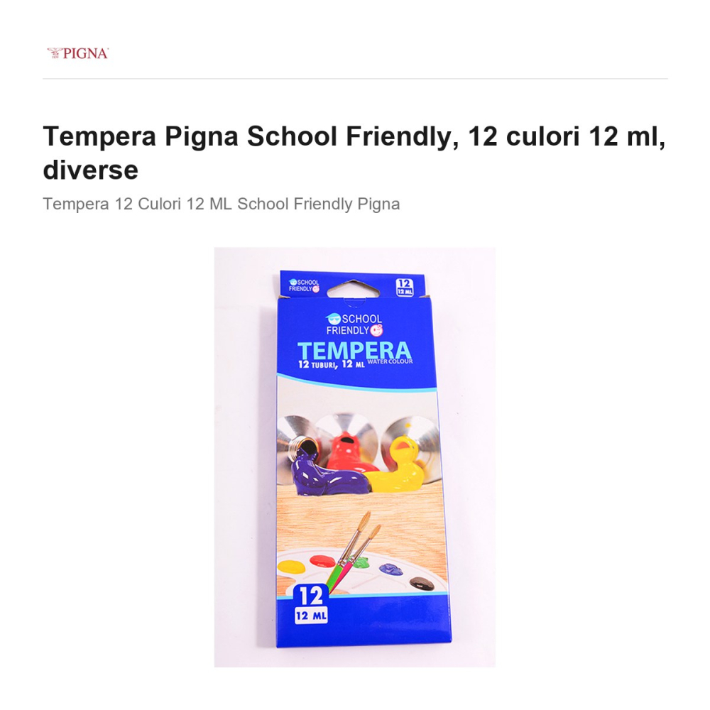 Set 12 tempere Pigna School Friendly, 12 culori, 12 ml [2]