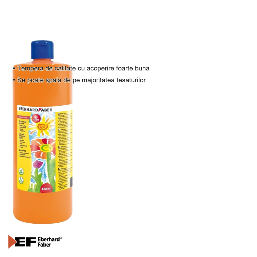 Tempera portocalie Eberhard Faber, recipient 1000 ml, acoperire foarte buna, pentru scoli si gradinite [3]