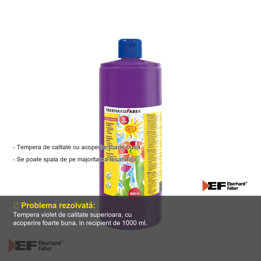 Tempera violet Eberhard Faber, 1000 ml, acoperire foarte buna, pentru scoli si gradinite [2]