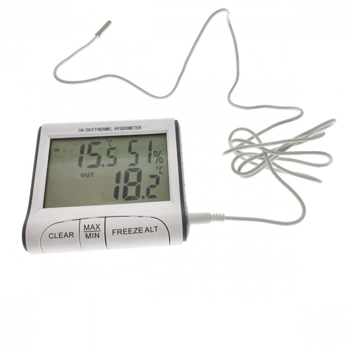 Termometru si higrometru digital DTH-01, de interior si exterior, cu alarma, suport de masa si magnet, 80x70x20mm [2]