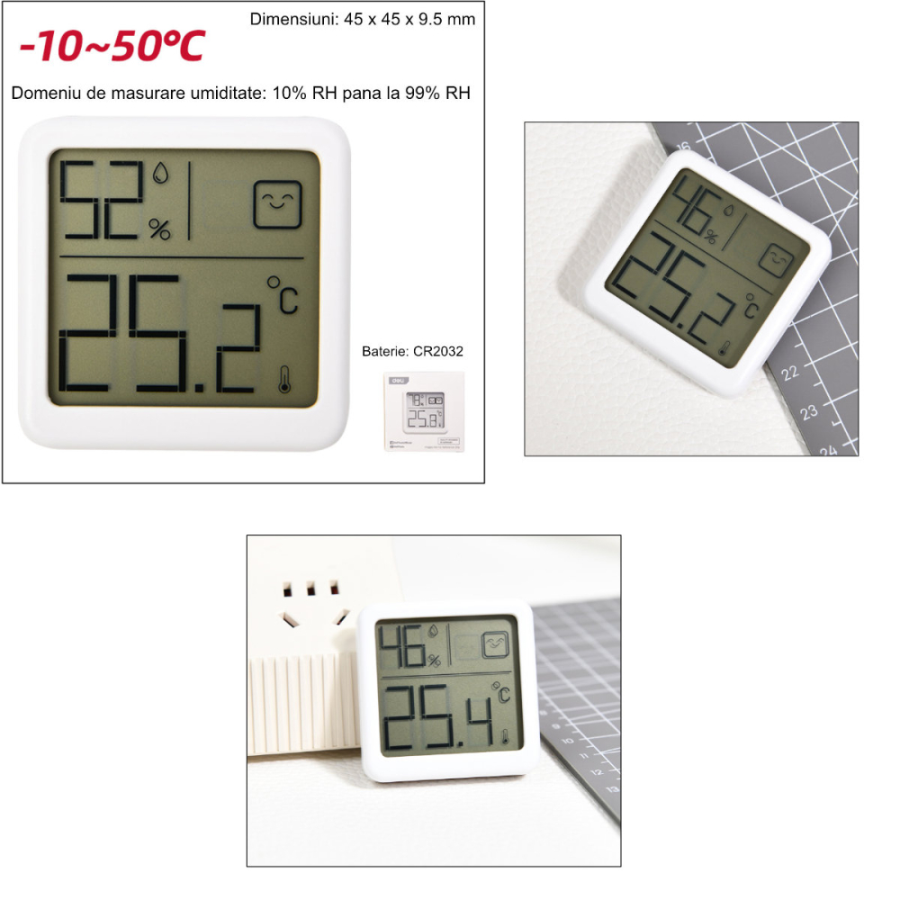 Termometru si Higrometru Digital, pentru Monitorizare Temperatura si Umiditate, cu Indicator Confort si Design Compact, Alb [6]