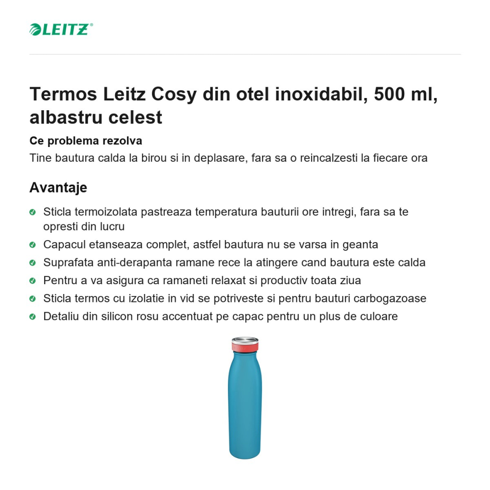 Termos Leitz Cosy din otel inoxidabil, 500 ml, albastru celest [2]