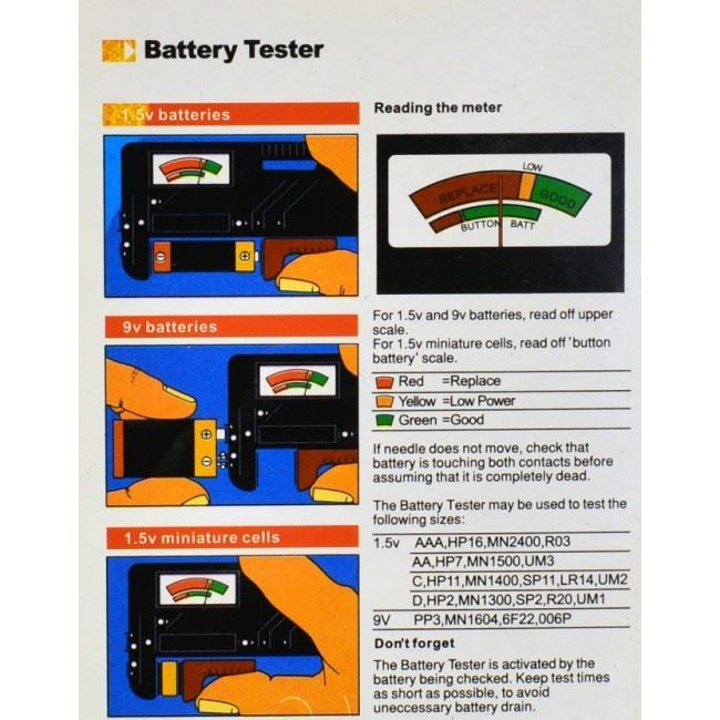 Tester capacitate baterii 1.5-9V, BT-168, negru [6]