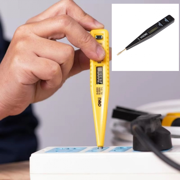 Tester electronic de tensiune AC/DC, afisaj LCD, 12-250V, VT-1, varf drept de 3mm, 13103, negru [3]