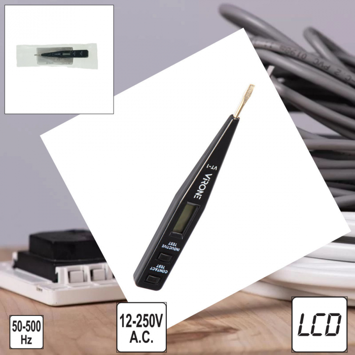 Tester electronic de tensiune AC/DC, afisaj LCD, 12-250V, VT-1, varf drept de 3mm, 13103, negru [5]
