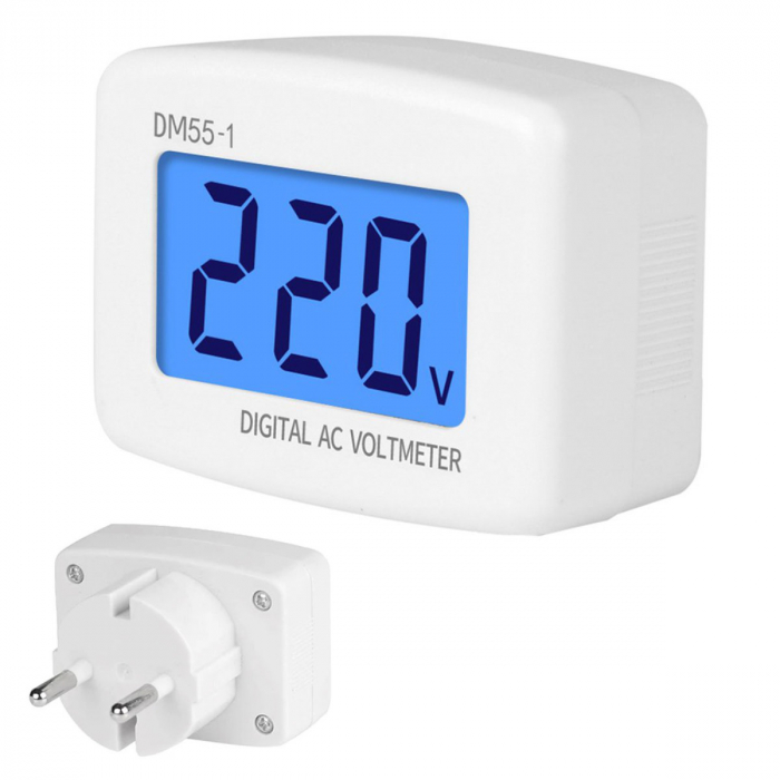 Tester electronic de tensiune AC/DC pentru stecher priza EU 220V, afisaj LCD, cu voltmetru 80 - 300V AC/DC, DM55-1, alb [5]