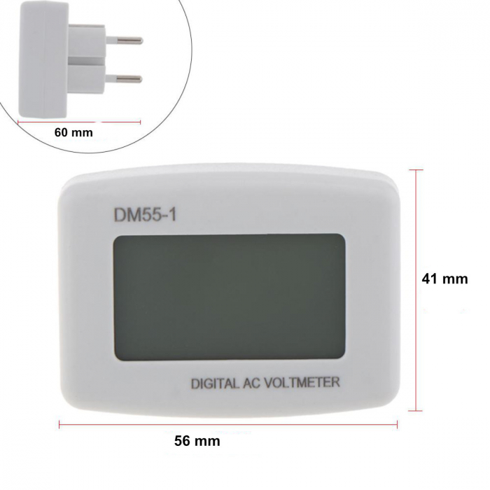 Tester electronic de tensiune AC/DC pentru stecher priza EU 220V, afisaj LCD, cu voltmetru 80 - 300V AC/DC, DM55-1, alb [2]