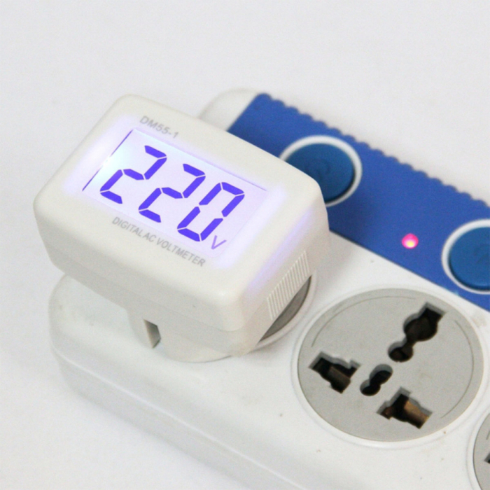 Tester electronic de tensiune AC/DC pentru stecher priza EU 220V, afisaj LCD, cu voltmetru 80 - 300V AC/DC, DM55-1, alb [3]