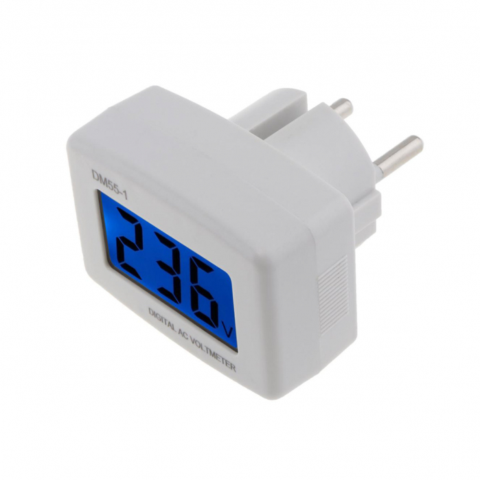 Tester electronic de tensiune AC/DC pentru stecher priza EU 220V, afisaj LCD, cu voltmetru 80 - 300V AC/DC, DM55-1, alb [1]