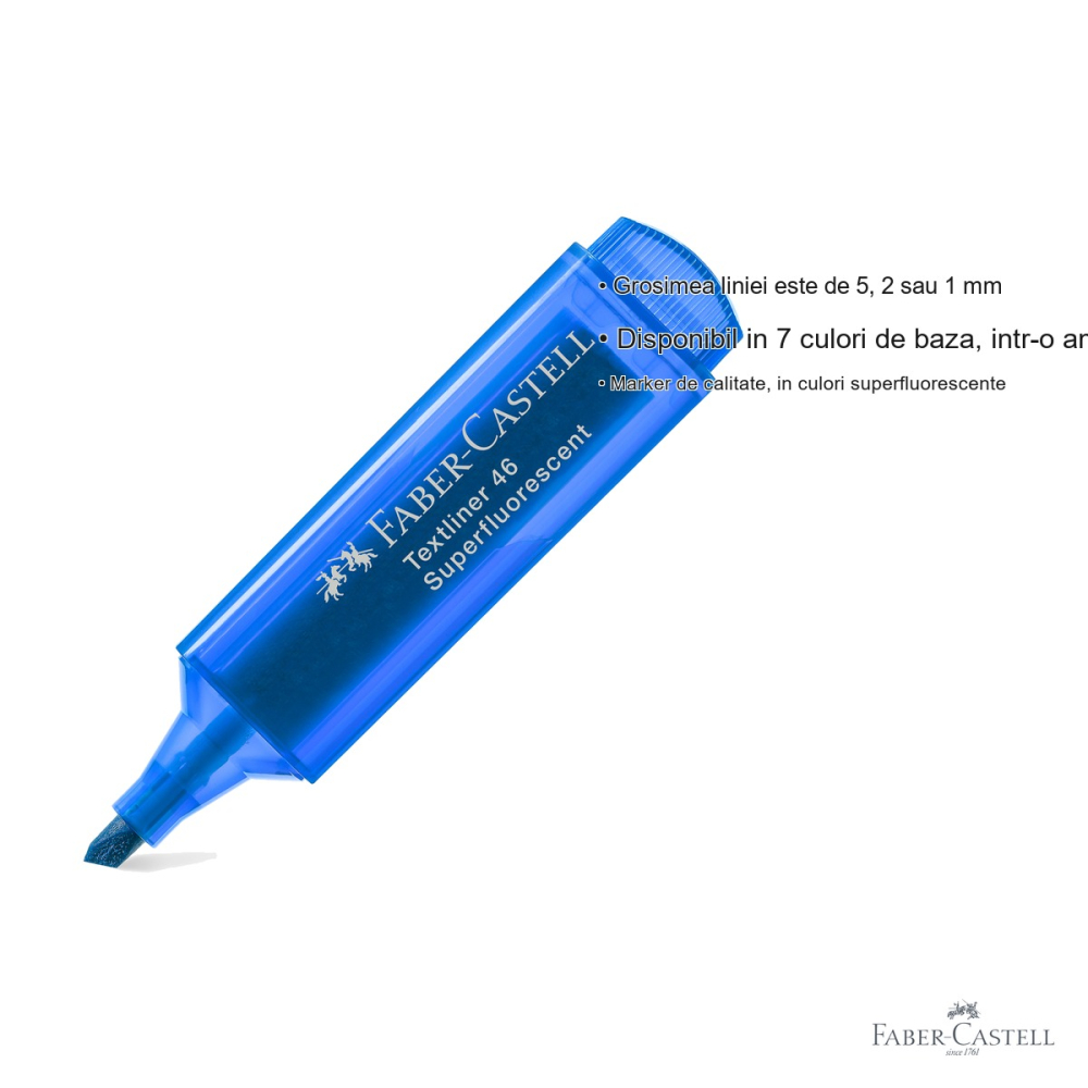 Textmarker albastru Faber-Castell 1546, superfluorescent, varf tesit, cerneala pe baza de apa, pentru birou si studiu [3]