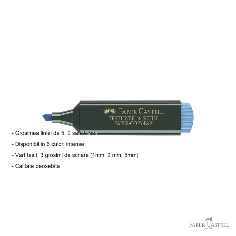 Textmarker albastru Faber-Castell 1548, varf tesit, cerneala pe baza de apa, reincarcabil [2]