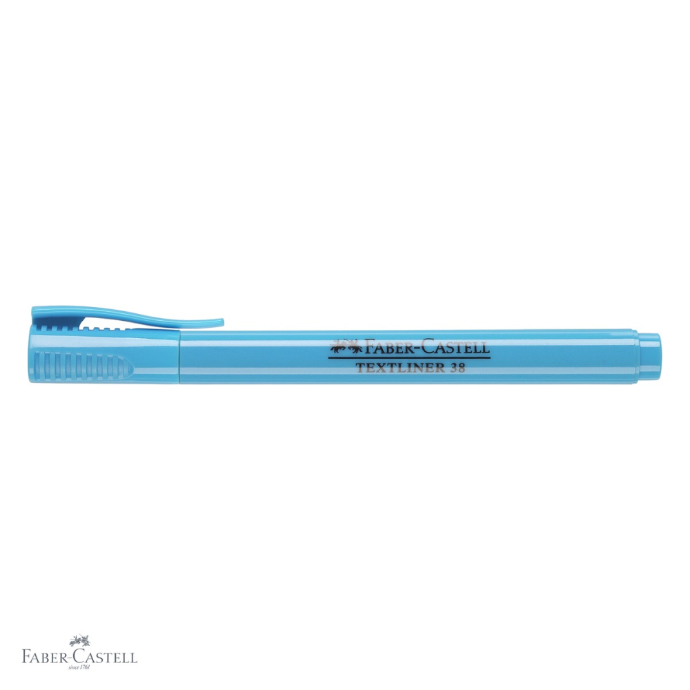 Textmarker albastru Faber-Castell 38, varf tesit, 2 grosimi de scriere, ideal pentru evidentiat texte [4]