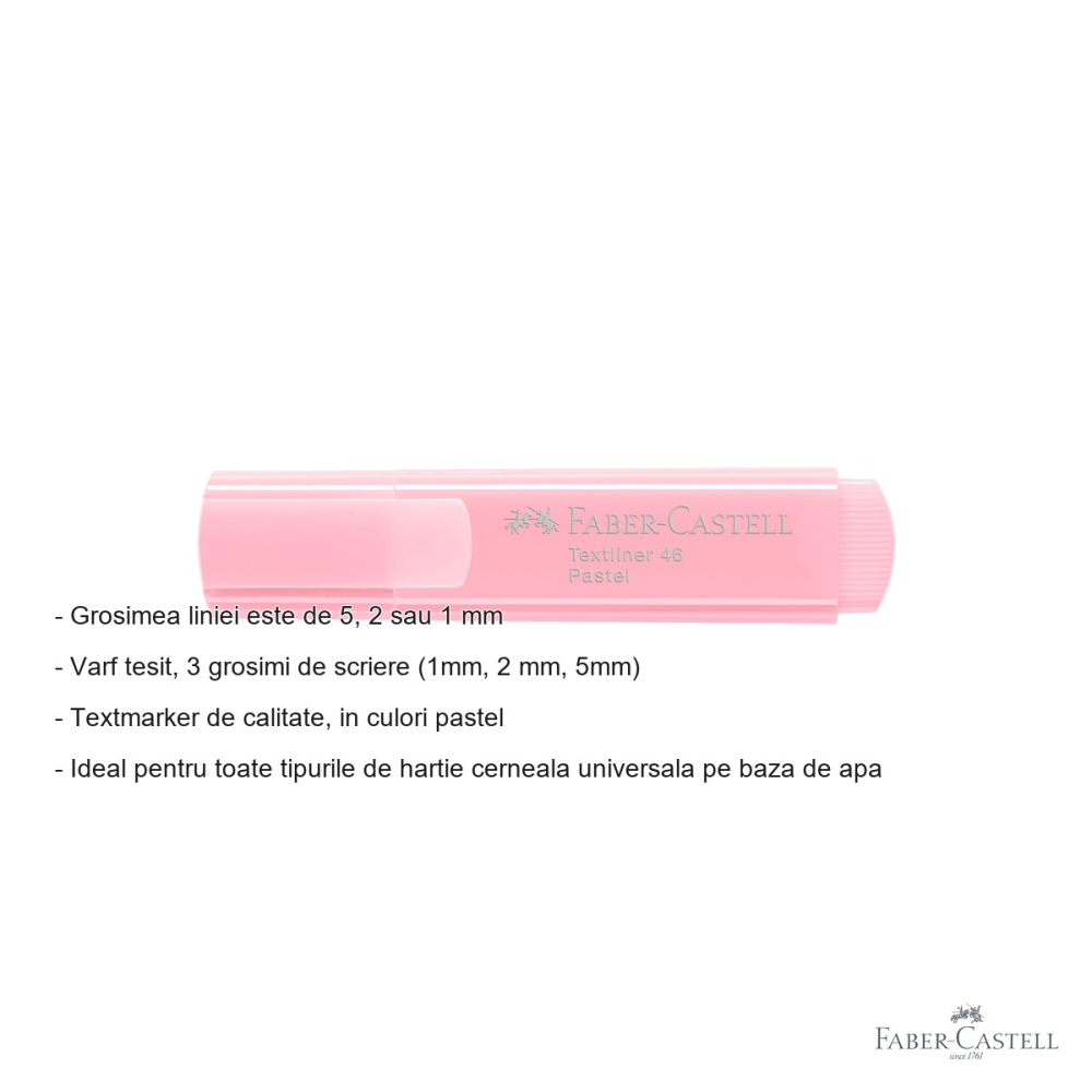 Textmarker Faber-Castell pastel Rose Blush, varf tesit 3 grosimi, cerneala pe baza de apa [2]