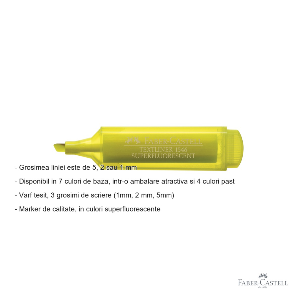 Textmarker galben superfluorescent Faber-Castell 1546, varf tesit 3 grosimi, cerneala pe baza de apa, reincarcat [2]