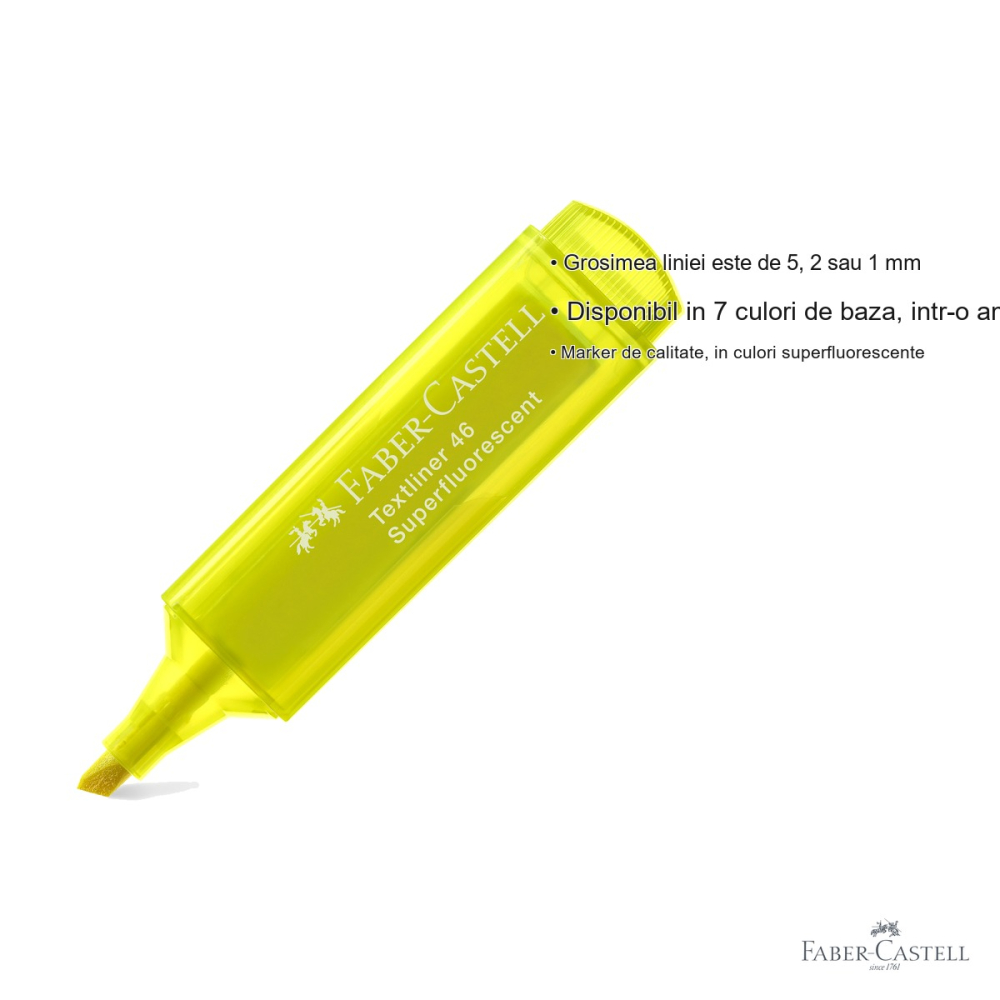 Textmarker galben superfluorescent Faber-Castell 1546, varf tesit 3 grosimi, cerneala pe baza de apa, reincarcat [3]