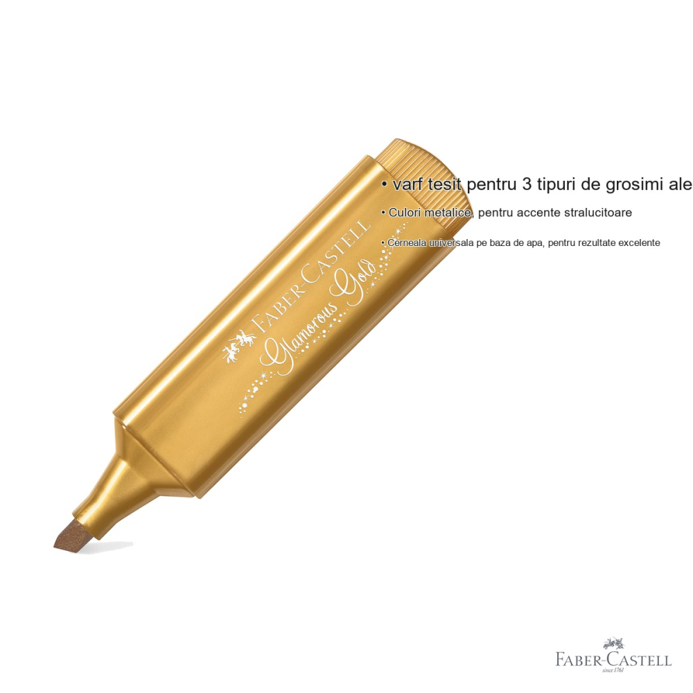 Textmarker metalizat auriu Faber-Castell 1546, varf tesit, cerneala pe baza de apa, pentru accente stralucitoare [3]