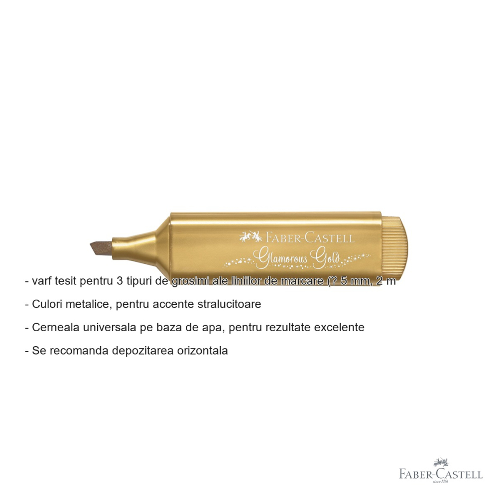 Textmarker metalizat auriu Faber-Castell 1546, varf tesit, cerneala pe baza de apa, pentru accente stralucitoare [2]