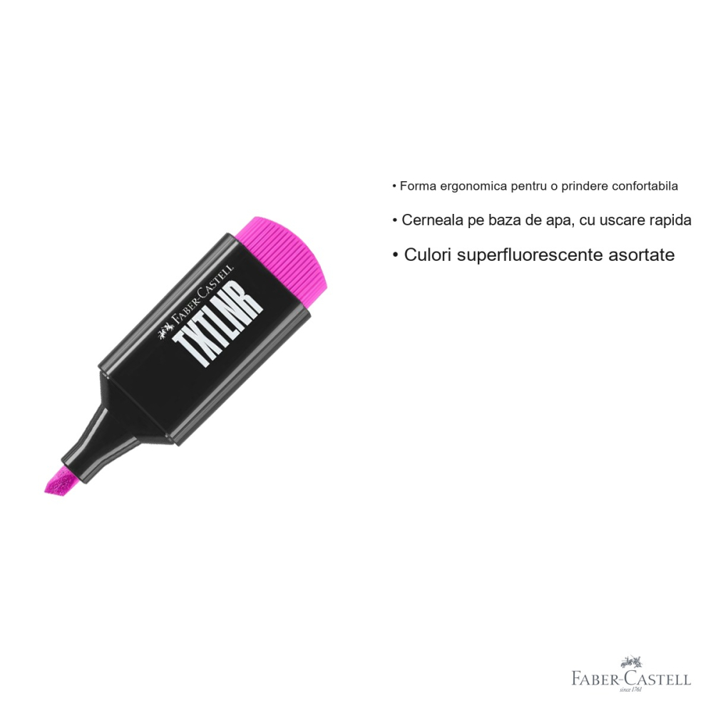 Textmarker mini Faber-Castell, superfluorescent roz, varf tesit, pentru evidentiere text [3]