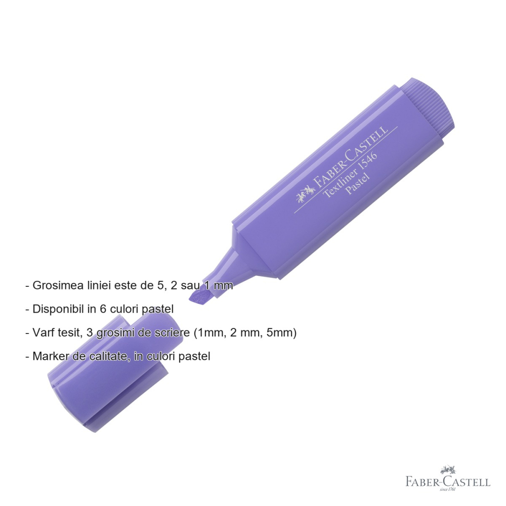 Textmarker pastel lila Faber-Castell 1546, varf tesit 3 grosimi, cerneala pe baza de apa [2]