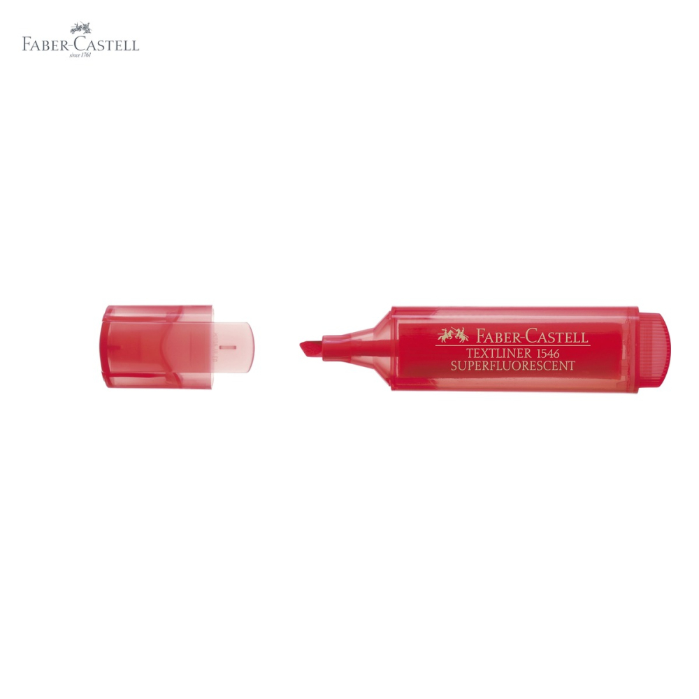 Textmarker rosu superfluorescent Faber-Castell 1546, varf tesit 3 grosimi, cerneala pe baza de apa, pentru birou si studiu [5]