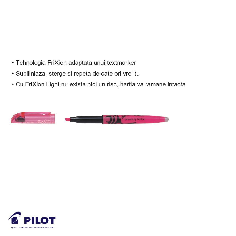 Textmarker roz deschis Pilot FriXion Light, cerneala termo-sensibila, stergere fara urme [3]
