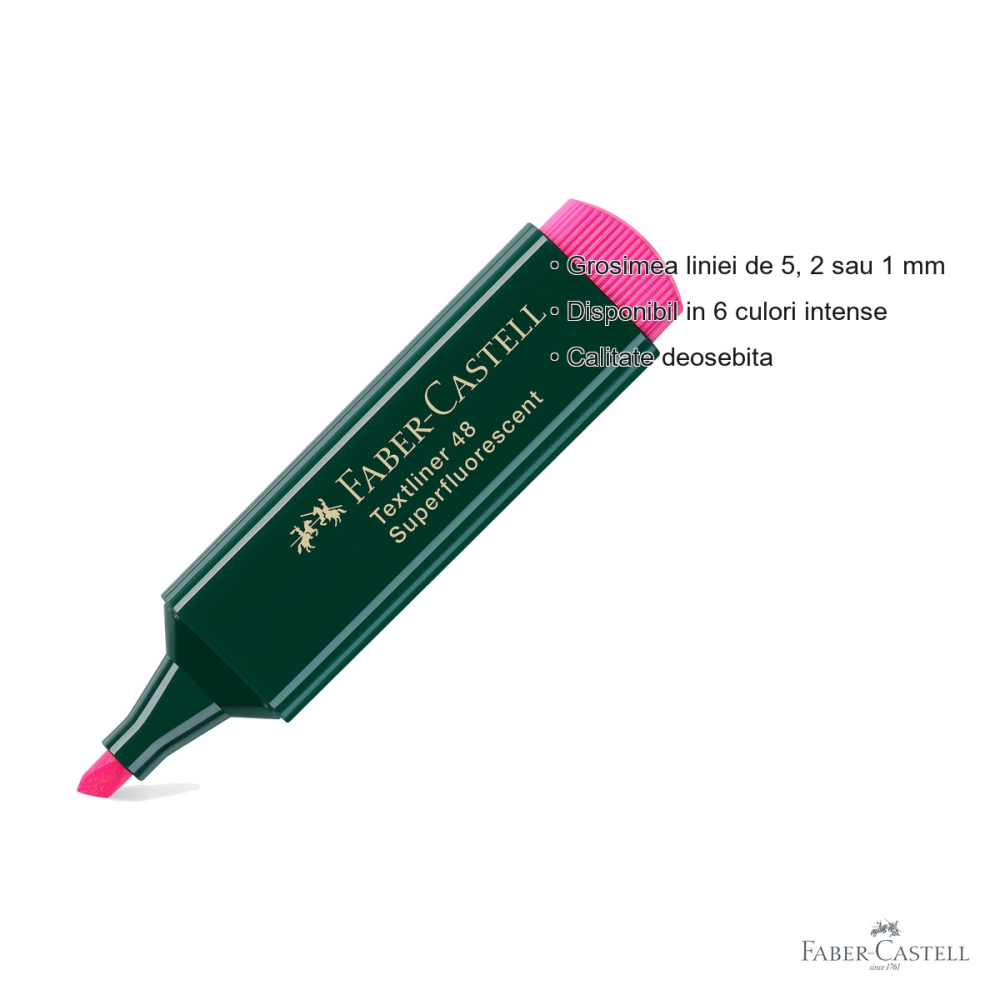 Textmarker roz Faber-Castell 1548, varf tesit, cerneala pe baza de apa, pentru birou si scoala [3]