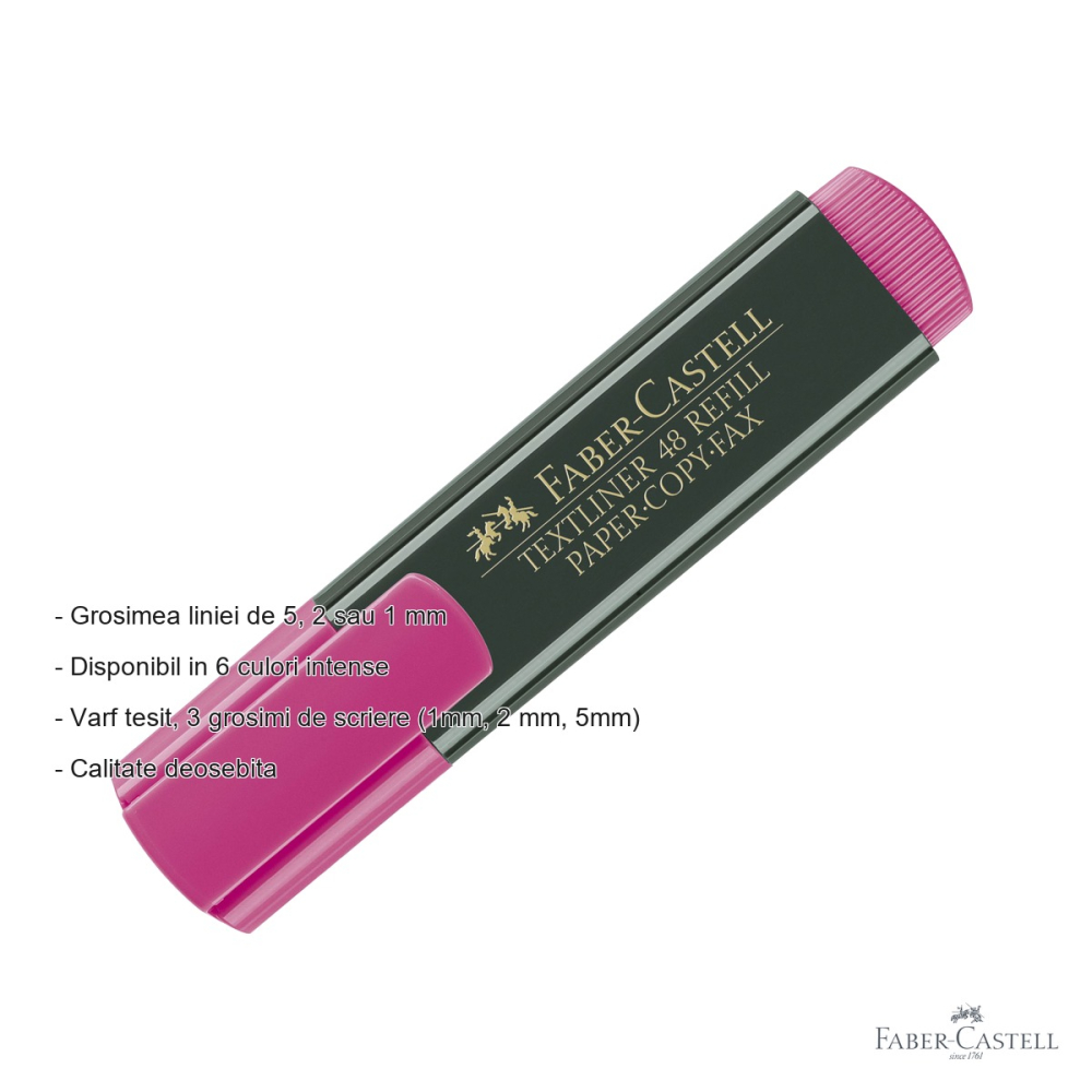 Textmarker roz Faber-Castell 1548, varf tesit, cerneala pe baza de apa, pentru birou si scoala [2]