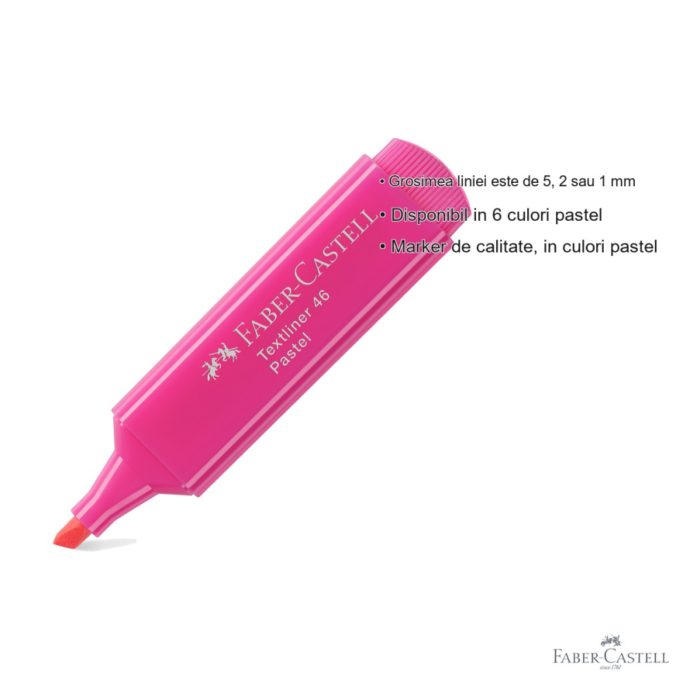Textmarker roz pastel Faber-Castell 1546, varf tesit, 3 grosimi de scriere, cerneala pe baza de apa [3]