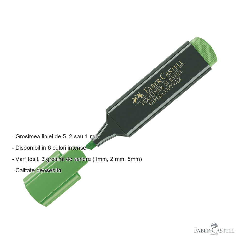 Textmarker verde Faber-Castell 1548, varf tesit 3 grosimi, cerneala pe baza de apa, reincarcabil [2]