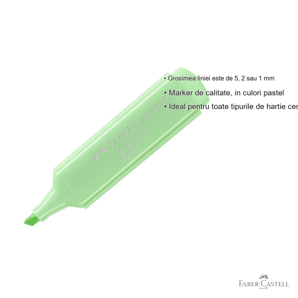 Textmarker verde pastel Faber-Castell 1546, cerneala pe baza de apa, linie reglabila, pentru birou si studiu [3]