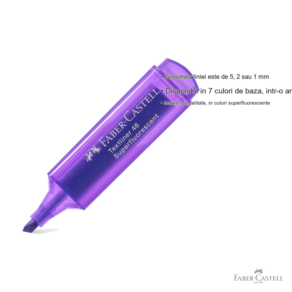 Textmarker violet superfluorescent Faber-Castell 1546, varf tesit 3 grosimi, cerneala pe baza de apa [3]