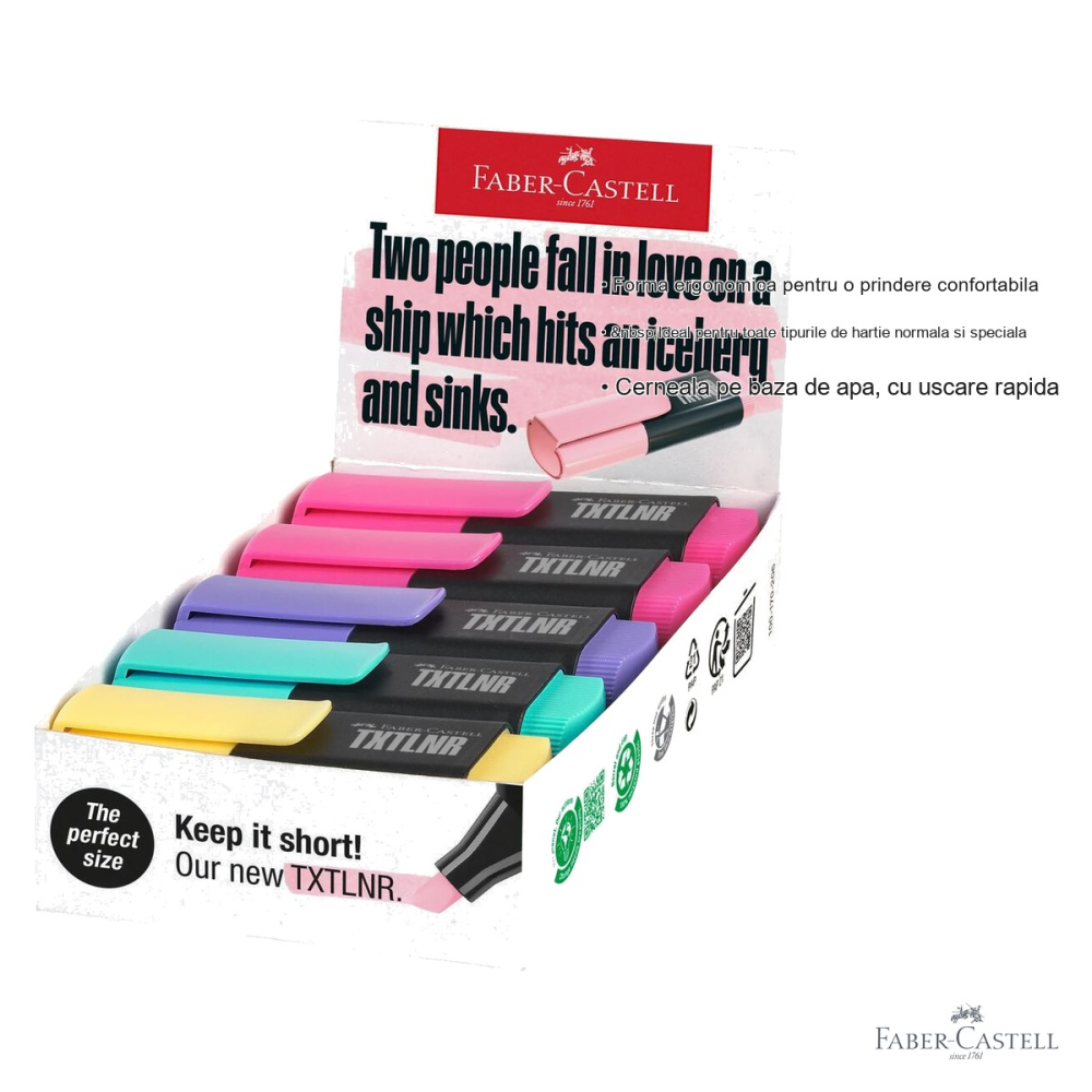 Textmarkere mini pastel Faber-Castell, culori asortate, varf tesit, pentru evidentiere text [3]